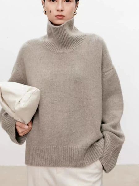 Highend soft waxy turtleneck 100 shmere sweater womens loose thickened base wool 241028