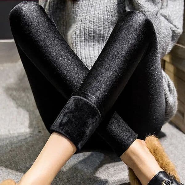 Autumn Winter Thick Leggings Fashion Solid Slim Pants Lady fleece Warm Leggings Casual Black Shiny High Waist Leggings 241028