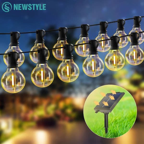 2026 Solar String Lights Outdoor Waterproof G40 10M 20Bulb Globe With Remote For Outside Patio Backyard Garden