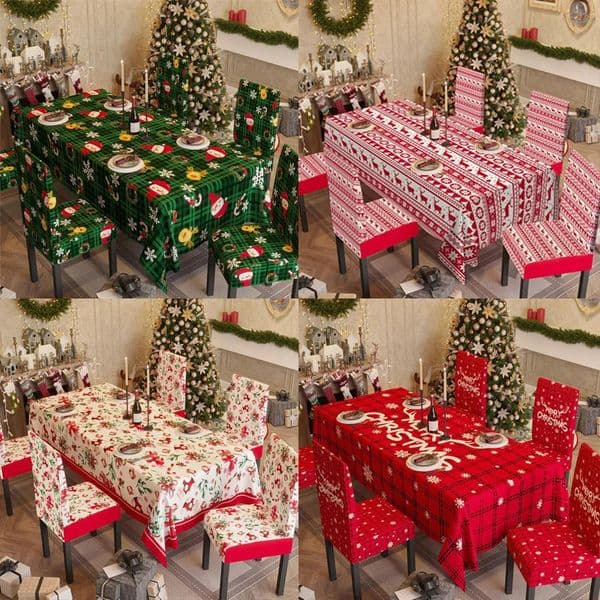 Red Green Christmas Decoration Tablecloth Theme Printed AllWrap Stretchy Chair Cover Set Table 241030