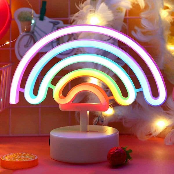 Neon Sign LED Rainbow-shaped Neon Light Battery/USB Powered Colorful Neon Lamp with Holder Base Rainbow Nightlight DecorativeLX241030