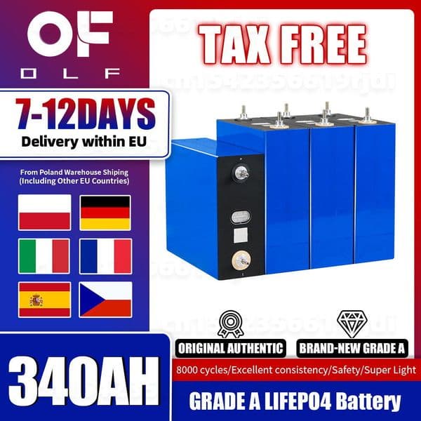 New 340AH Lifepo4 Battery 8000 Cycles 3.2V Grade A Lithium Iron Phosphate Rechargeable Cell For RV EV Solar System Camping Boats
