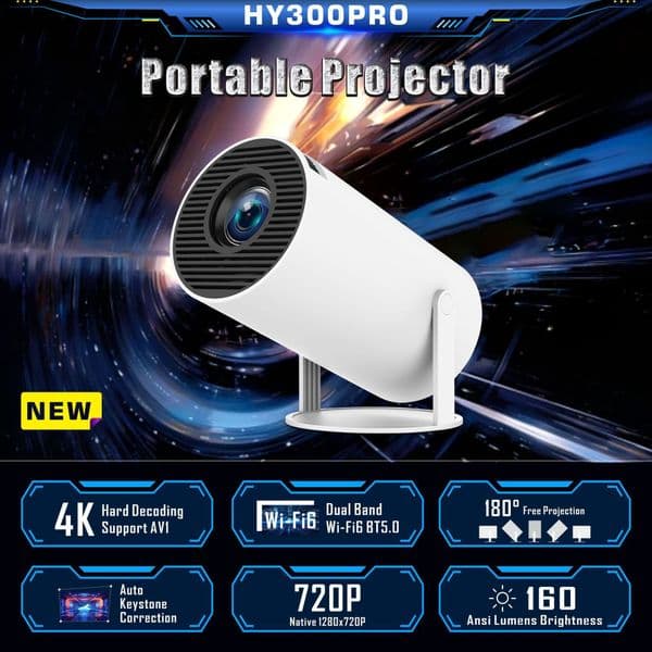 HY300 portable Projector WiFi6 180 ANSI Android13.0 4K 130 screen BT5.0 1280 720P Home Theater Outdoor T950S chip