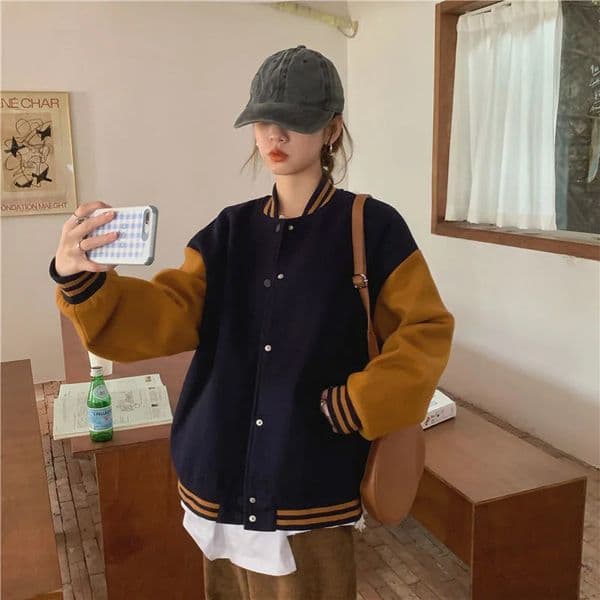 Baseball Jacket Plush Insulated College Style High Street Style Loose Jacket Autumn Retro Edition Womens Jacket 241030