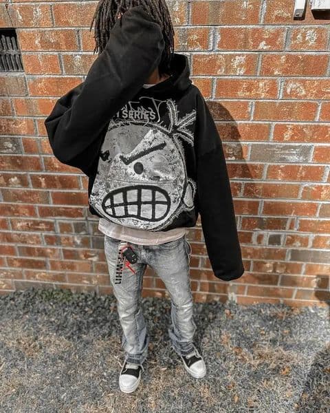 Streetwear Clothing Y2k Men Women Sweatshirt Cartoon Pattern Printing Oversized Hoodie Harajuku Gothic Black Pullover 241024
