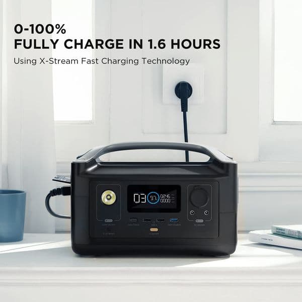 ECOFLOW RIVER 288Wh Portable Power Station3 x 600W AC Outlets LED Flashlight Fast Charging Silent Solar Generator