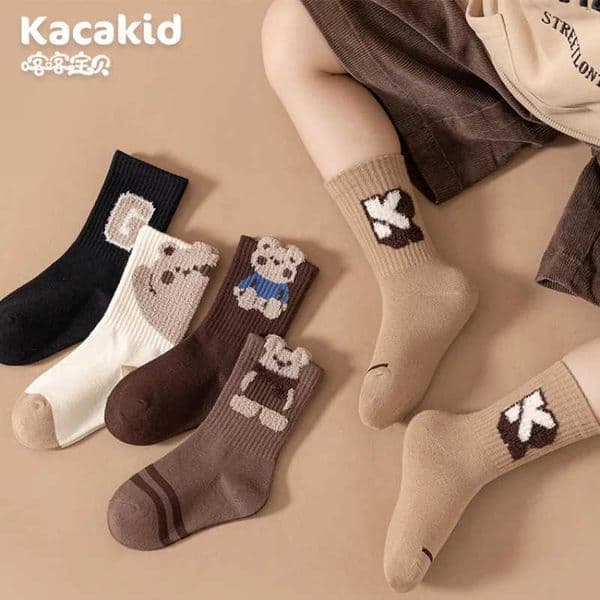 5 pairs of childrens socks new categories for boys and girls in autumn and winter cotton socks childrens cartoon bear socks baby and toddler tube socks W241030