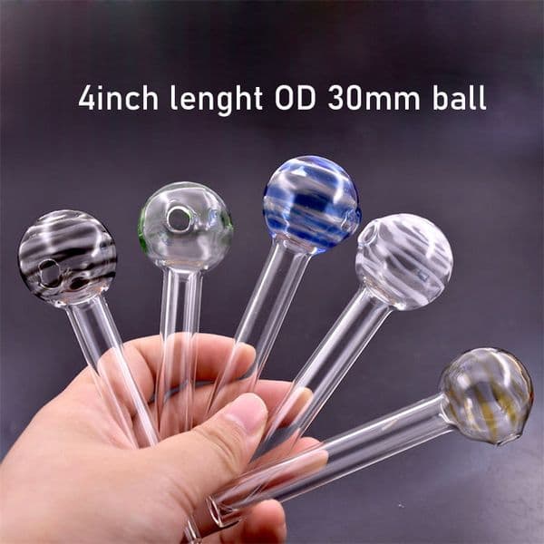 Wholesale 4 Inches 3cm Ball Glass Oil Burner Pipe Stripe Color Glass Oil Burner Clear Great Tube Glass Pipe Oil Nail Pipe