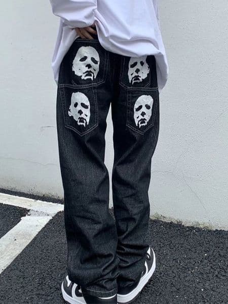 Men's Jeans Letter Printed Loose Wide Leg Jeans For Men Y2k Fashionable Hip-Hop Casual Pants For Street Trend Baggy Men'S Clothing 230907