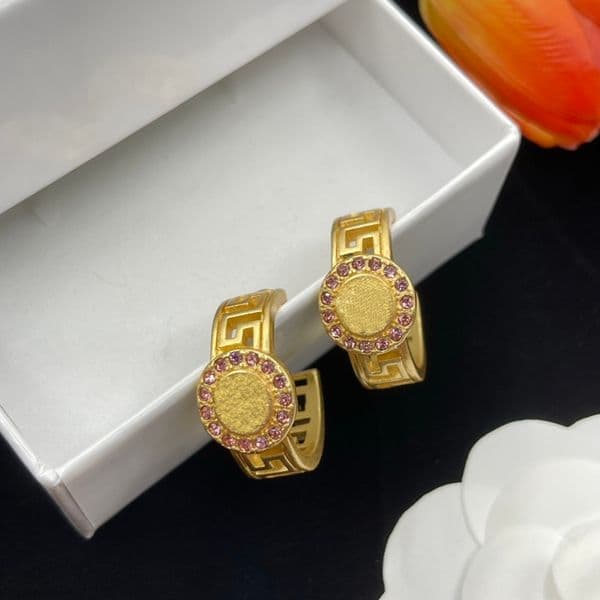 Diamond inlay Round Hoop Earrings Hip Hop Stud Banshee portrait 18K gold plated Half Hoops women Designer Jewelry Christmas Birthday Party Gift XER38 --02
