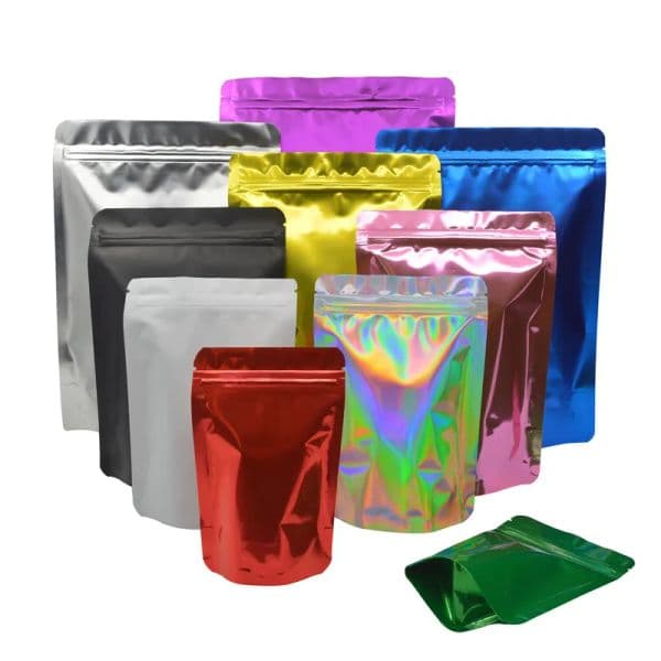 2026 Wholesale Double-Sided Bright Multi Colors Resealable Mylar Bag Food Storage Aluminum Foil Bags Plastic Packing Case Smell Proof Pouches Container Free Shi