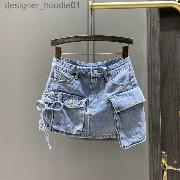 Skirts Skirts PREPOMP Irregular Pocket Cargo Denim Skirt Women Clothing Summer Sexy A-line Hip Skirts Female Bottoms Streetwear GH910 230506 L230912