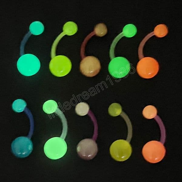 10pcs Glow in the Dark Belly Button Ring Navel Piercing Luminous Acrylic Bar Ombligo Stud for Women Men Body Jewelry