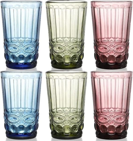 48 pieces /carton Vintage Drinking Emed Romantic Glasses Colored Glassware Water Juice Beverages Bars FY5920 0424