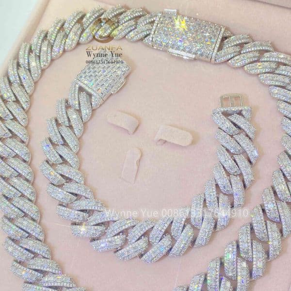 necklace moissanite chain New 20mm Thick Heavy Baguette Gra Certificate Pass Diamond Tester Vvs Moissanite Cuban Chain