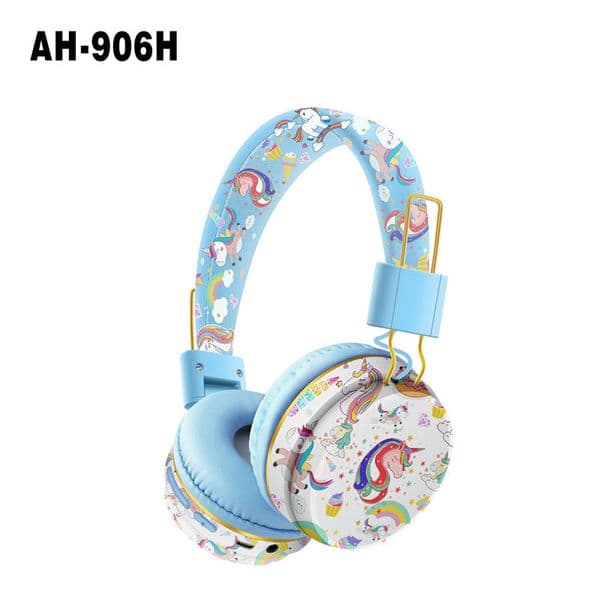 AH-906R Colorful Dinosaur Wireless Bluetooth Headset Foldable Stereo Earphones Super Bass Noise Cancelling Headphone with Mic