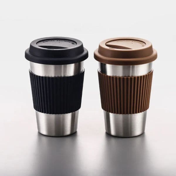 Fashion Stainless Steel Coffee Mugs Portable Drinking Cups With Silicone Lids Travel Water Coke Cup Wine Tumbler Straight Cup Water Bottle