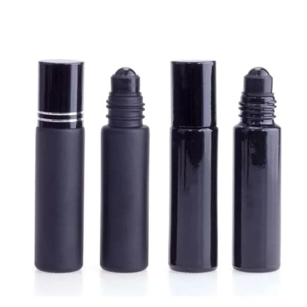 wholesale Essential Oil Perfume 10ml Black Glass Roll On Bottle With Obsidian Crystal Roller Thick Wall Roll-on Bottles LL