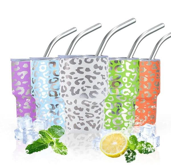 2oz 3oz Leopard Cheetah Design Stainless Steel Insulated Tumbler with Straw