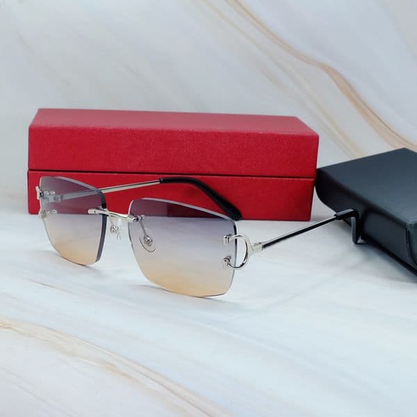 12A Square Sunglasses Women Carter Luxury Sun Glasses Rimless Wire Hip Hop Vintage Shades Eyewear For Men And Silver Frame