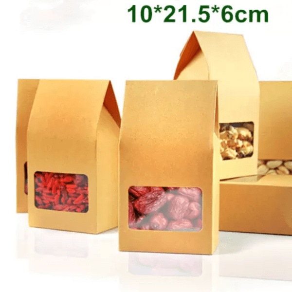 10x21.5x6cm 120Pcs/Lot Kraft Paper Box With Clear Window DIY Gift Packaging Food Storage Packing Oragan Bag For Snack Cookies Nuts