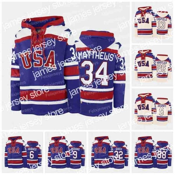 College Hockey Wears Thr Miracle On Team Usa Hoodie Auston Matthews Ice Hockey Jerseys Mike Modano Patrick Kane Trevor Zegras Jack Hughes Jonathan Quick Cole