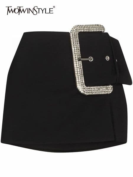 Skirts TWOTYLE Black Patchwork Diamond Skirt For Women High Waist Irregular Hem Solid Mini Female Summer Clothing Style 230110