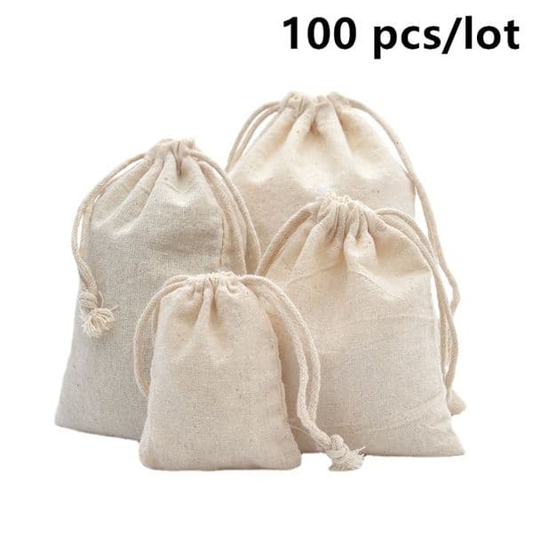 Storage Bags 100 Pcs/Lot Cotton Drawstring for Wedding Christmas Gift DIY Package Small Plain Pouches Home Dustproof Sacks 230111