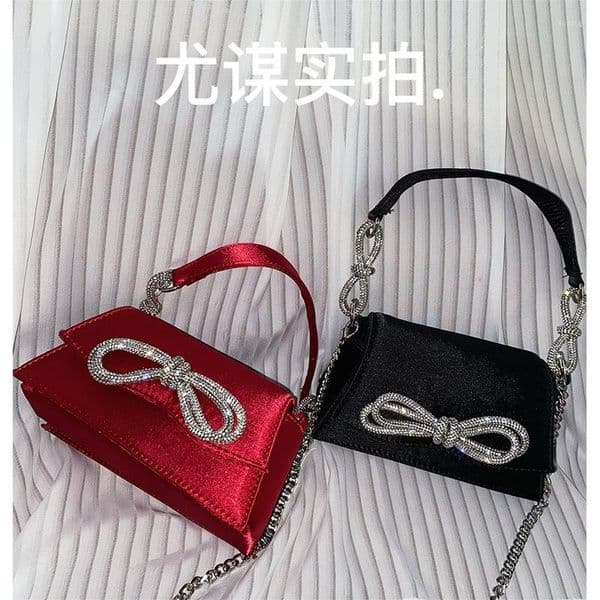 Evening Bags Mini Rhinestone Bow Fashion Handbags For Women Chic Boutique Shiny Crystal Small Clutch Purse Wedding Party T251103