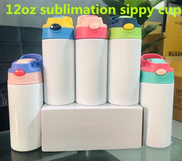2026 New 12Oz Sublimation Blanks Kids Gs Tumbler Baby Sippy Cups White Water Bottle With Straw And Portable Lid 6 Color Lids Fast Wholesale