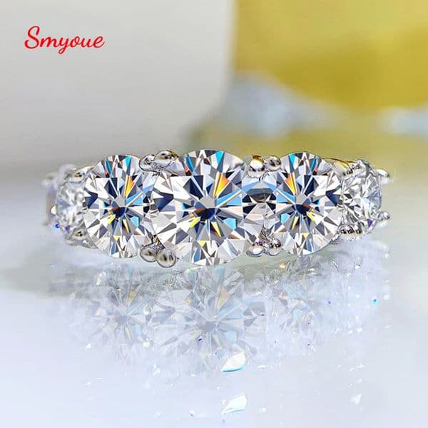 Wedding Rings Smyoue 18k Plated 36CT All Moissanite for Women 5 Stones Sparkling Diamond Band S925 Sterling Silver Jewelry GRA 230130