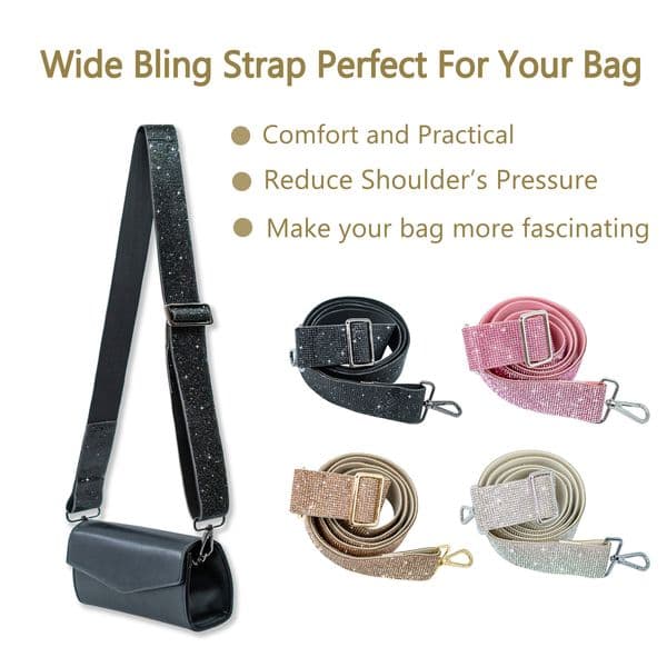 Bag Parts Accessories Black Sparkle Wider Crossbody Strap Interchangeable Handcraft Belt Gunmetal Gray for Purse Camera or Tote 230731