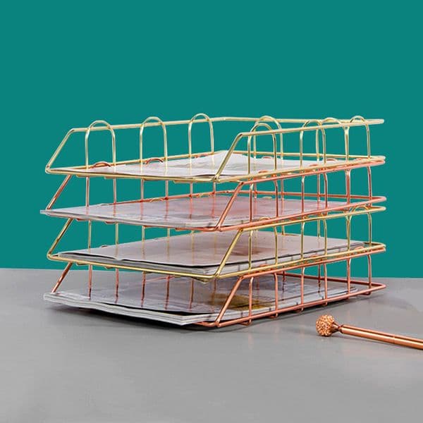 Other Desk Accessories Golden Metal Document Tray Office Organizer Layered Paper Storage Magazine Rack Manual CoverAbl File 230804