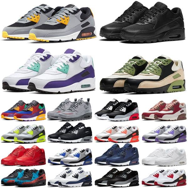 Designer 90 Men Running Shoes OG Triple White Black UNC Wolf Grey Polka Dots Infrared Supernova All Orange Lahore Escape Super Grape Royal 90s Sports Shoes