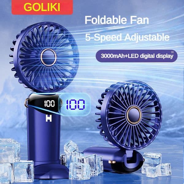 Other Home Garden 4000mAh Handheld Mini Fan Foldable Portable Neck Hanging Fans 5 Speed USB Rechargeable Fan with Phone Stand and Display Screen 230812