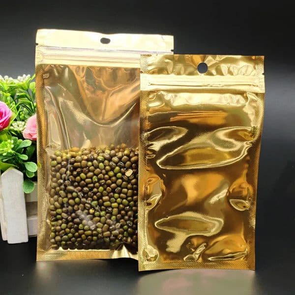 wholesale Small Big Sizes Gold Golden Self Seal Clear Front for Zip Resealable Plastic Retail Packaging Bags Zipper Lock Mylar LL