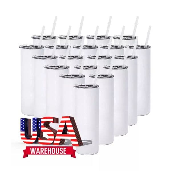 USA/CA Double wall stainless steel tumblers 20oz Straight Straw coffee mug Vacuum insulated white water cups Sublimation Blan tumbler