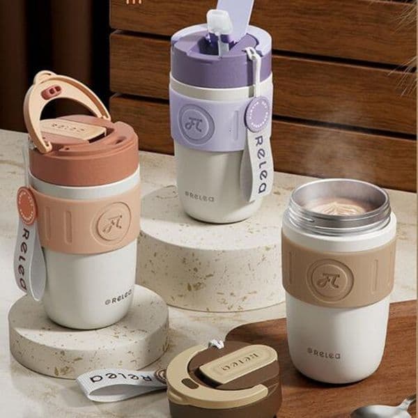Mugs 400ml 316 Stainless Steel Double Wall Vaccum Insulated Coffee Thermal Mug With Straw Thermos Tumbler For Drink Keep Cold 230818