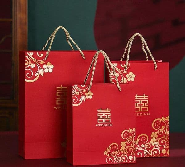 Chinese style Red Double Happiness Paper gift bags for Wedding Packaging Bag with Handle Party Favors SN5269