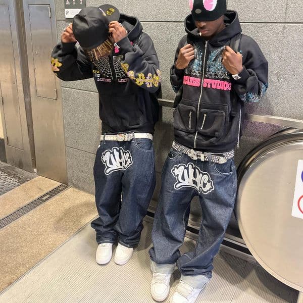 Men's Jeans Y2K men Jeans streetwear Printed Letter Black Vintage Pants Harajuku Fashion Casual Loose Men Rock WideLeg baggy jeans 230815