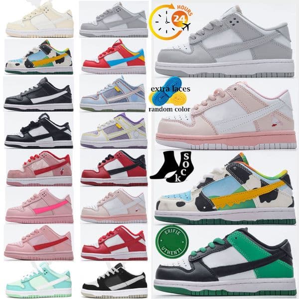 2026 panda Shoes Kids Boy Girl Sports Black White Triple Pink Foam SB Lows Cows University Red Shadow Trainers Boys and Girls Athletic Outdoor Sneakers Children 25-37