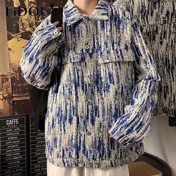 Men's Jackets Spring Autumn Fashion Y2K Trend Casual Jacket Man Lapels Tie-dye Pocket Male Tops Loose Vintage All Match Outerwear Coat Men 230822