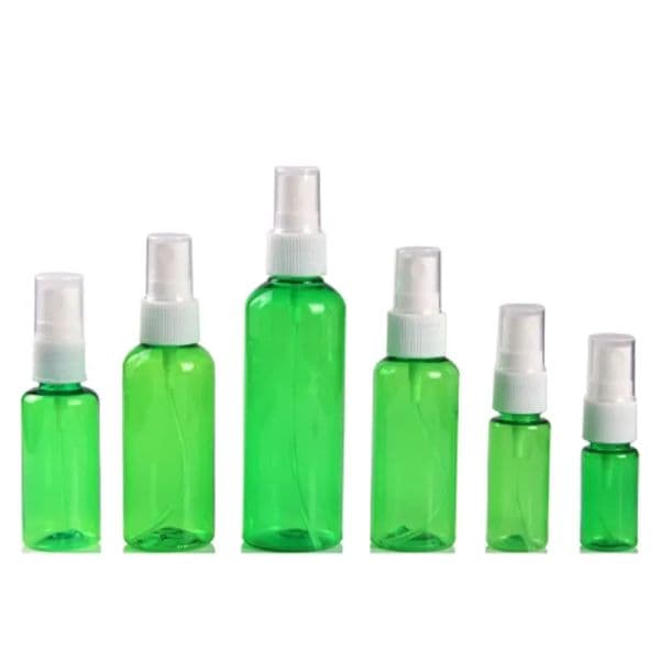 wholesale PET Green Plastic Perfume Atomizer Bottles White Press Spray Pump Clear Cover Refillable Bottle Cosmetic Packaging Containers 10ml