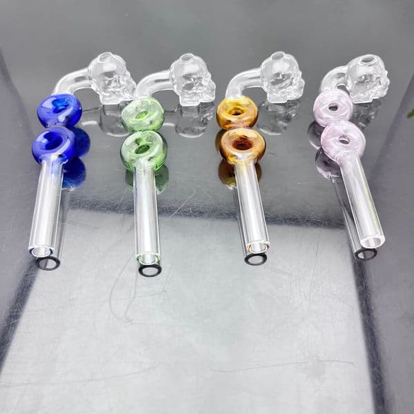 Smoking pipes hookah Oil Burner Pipes Smokings Glass Bowl New color double circle skull curved pot glass long pipe