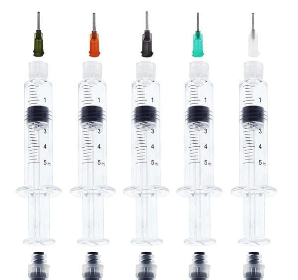 wholesale (Gray Piston)5ml Luer Lock Syringe with Needle Reusable or Thick Co2 Oil Cartridges Tank Clear Color Cigarettes Atomizers LL