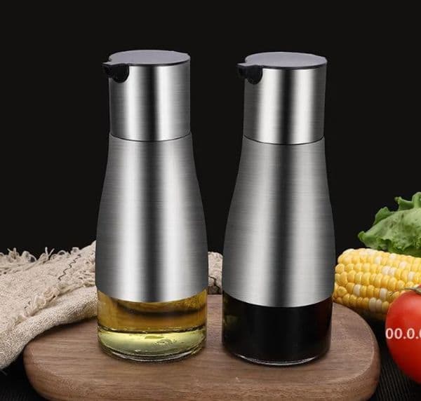 Stainless Steel Glass Olive Oil Dispenser, Vinegar And Soy Sauce Bottle Controllable No Drip Design 11Oz/320Ml 245Q 0523