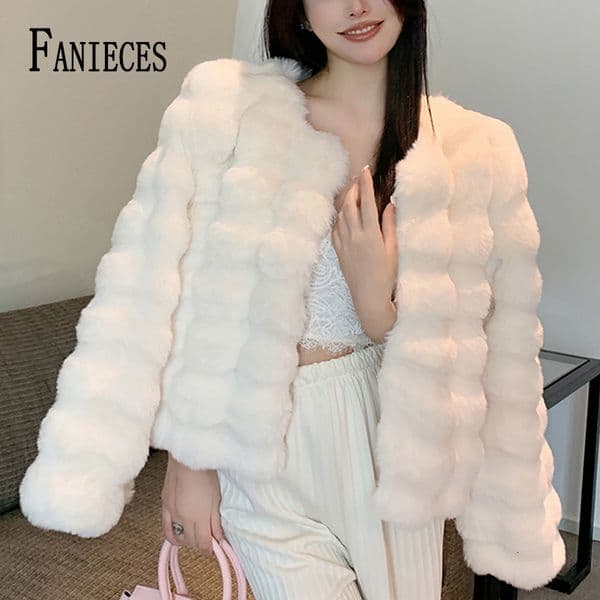 Womens Fur Faux FANIECES In Winter Coat High Quality Long Sleeve Collarless Cardigan Artificial Jackets Outerweart 230828