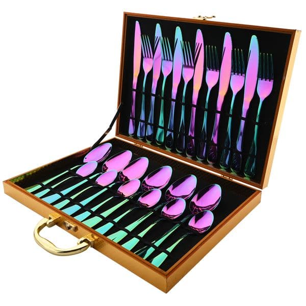 Dinnerware Sets Rainbow Tableware Set Stainless Steel 24pcs Knife Fork Coffee Spoon Cutlery Western Dinner Flatware Gift Box 230828