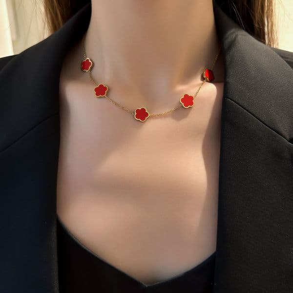 Luxury Cute 5 Leaf Clover Pendant Choker Necklace Bracelet for Women Gift