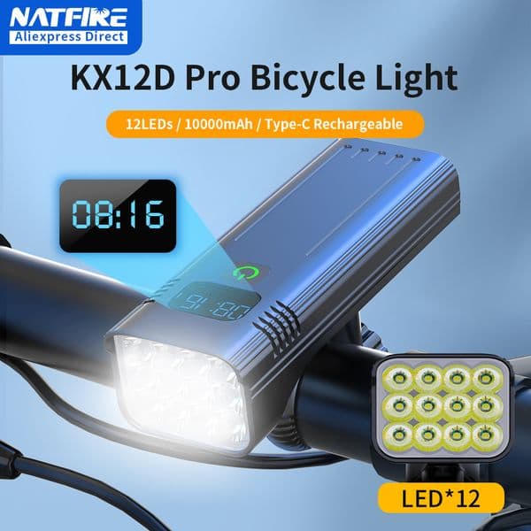 outdoor 2026 New Bike Lights NATFIRE 12 LED Light 4800 Lumen USB C Rechargeable Aluminum MTB Bicycle 10000Mah Power Bicycle Accessories Bank Headlight Free Ship